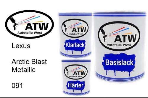 Lexus, Arctic Blast Metallic, 091: 1L Lackdose + 1L Klarlack + 500ml Härter - Set, von ATW Autoteile West.